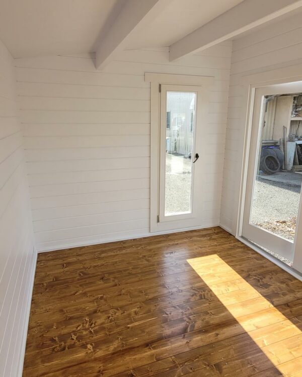 Interior solid wood floor details on a 8.75m2 Tussock Cabin Kitset
