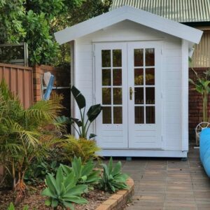 White timber potting shed