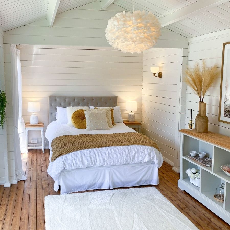 Pool house studio used as a guest bedroom