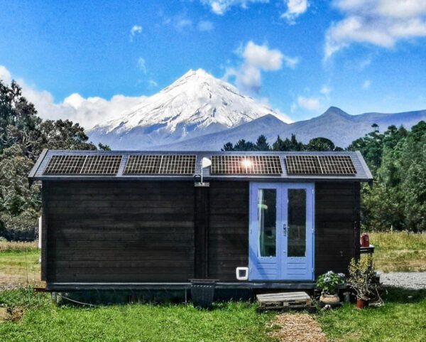 Example of a solar panel system installed on an off-grid SheShed Star Deluxe Cabin kitset