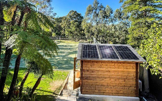 Example of a solar panel system installed on SheShed Star Cabin kitset